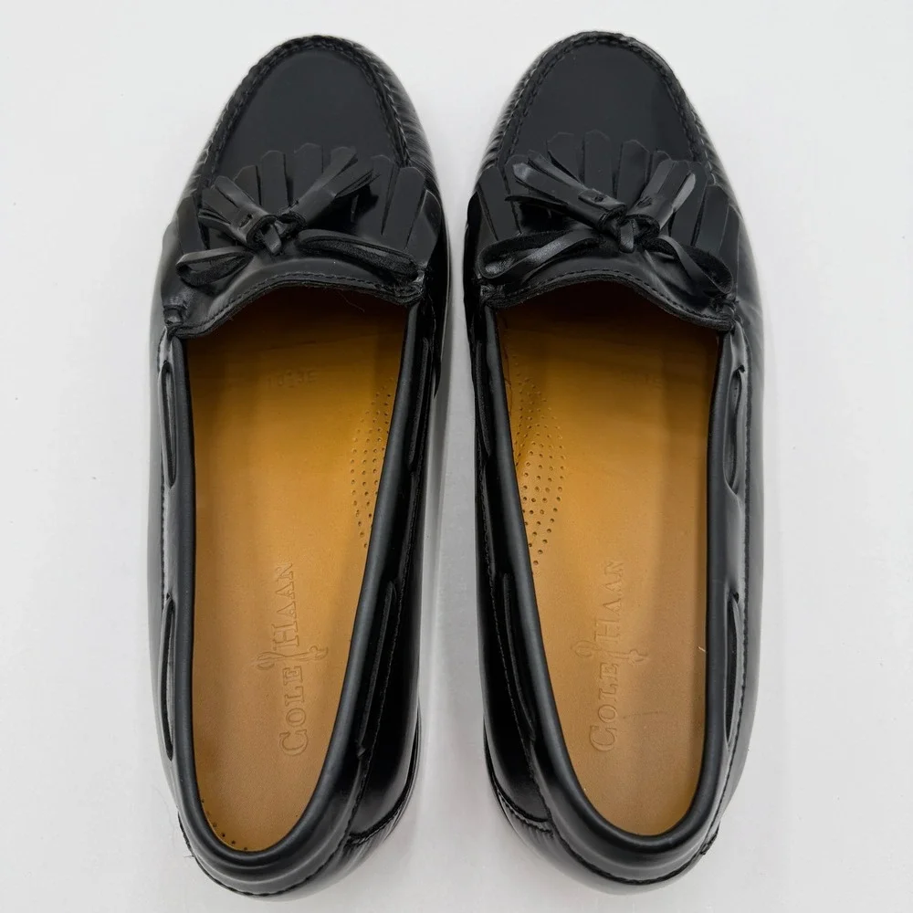 Cole Haan Loafers Pinch Tassel Kiltie Fringe Black Leather Mens 10.5 3E